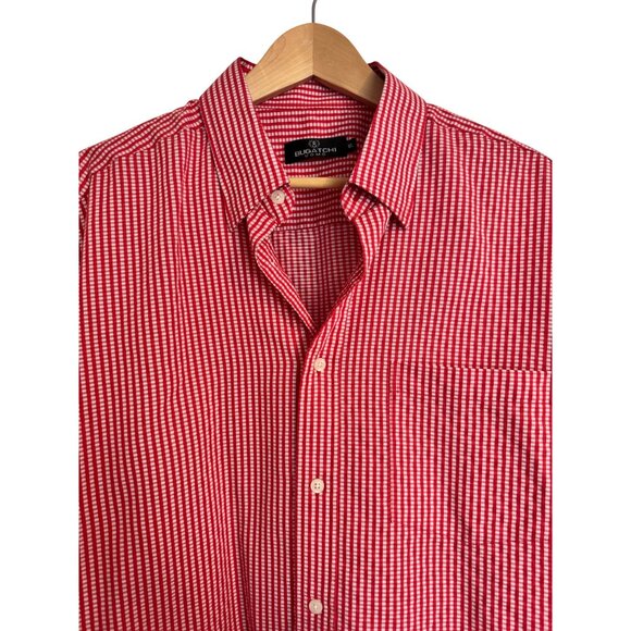 Bugatchi Uomo Men’s Size XL Red White Check Button Up Shirt EUC Short Sleeve Poc - Picture 9 of 9